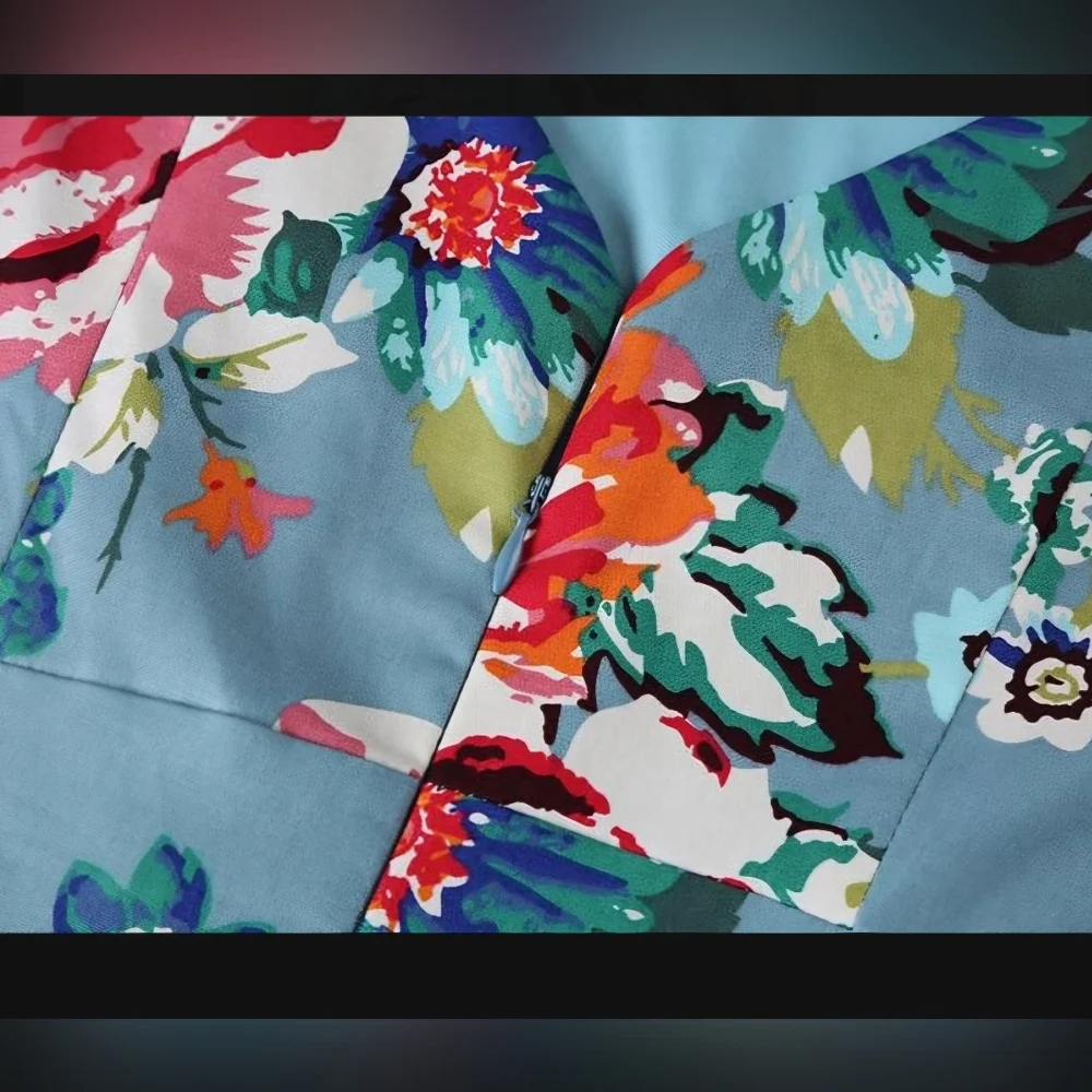 Mint Limit 1950s Retro Rockabilly Short Sleeve Blue Floral Flare Dress Sze Small - Picture 5 of 12